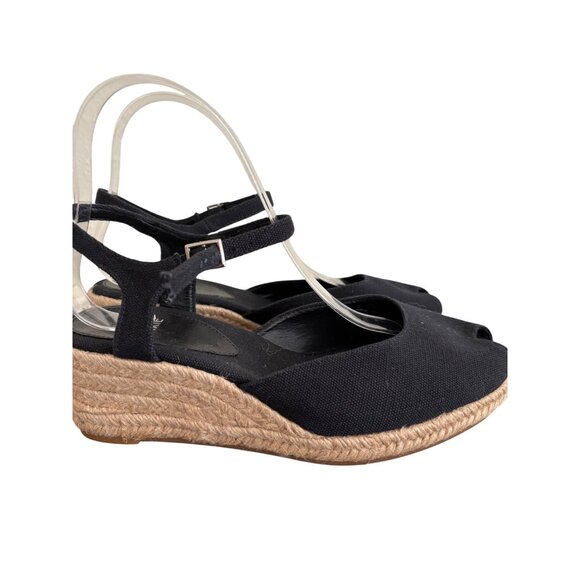 Alex Marie Black Espadrille Peep Toe Wedge Sandals With Adjustable Strap - Picture 4 of 11